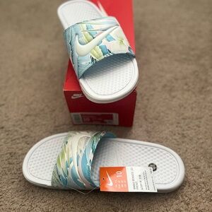 Nike Women Slide Sandals - White/ Blue Gaze